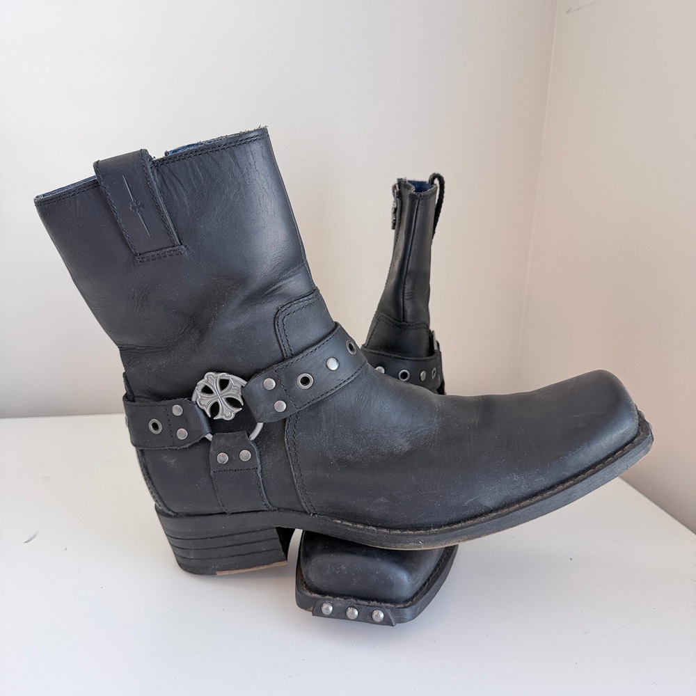 Mark Nason Finley Leather Harness Boots Mens 11 Black Goth Rocker Studded Biker